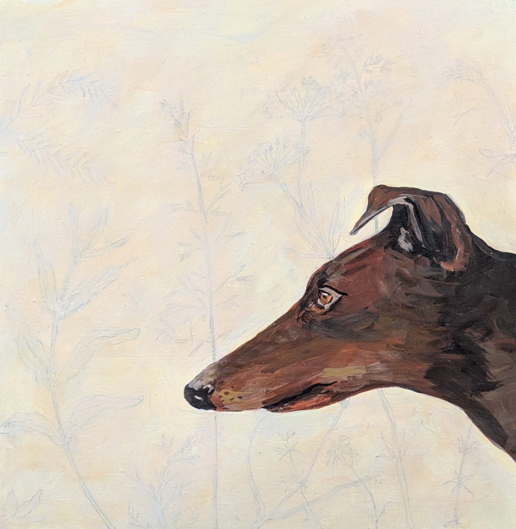 Dog Painting No. 2 (in series) 25cm x 25cm, acrylic on panel © Serena Fenton 2025