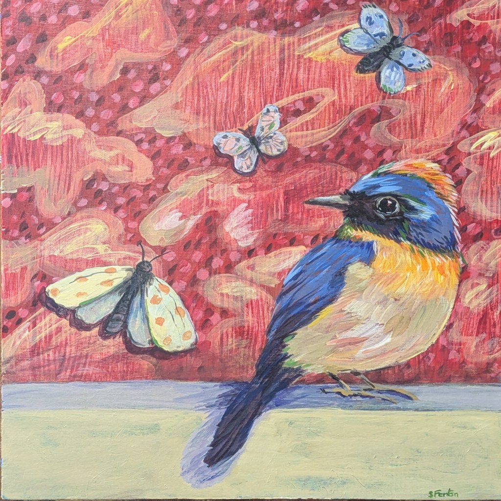 Bird Painting No. 55 Acrylic on panel 12"x12"